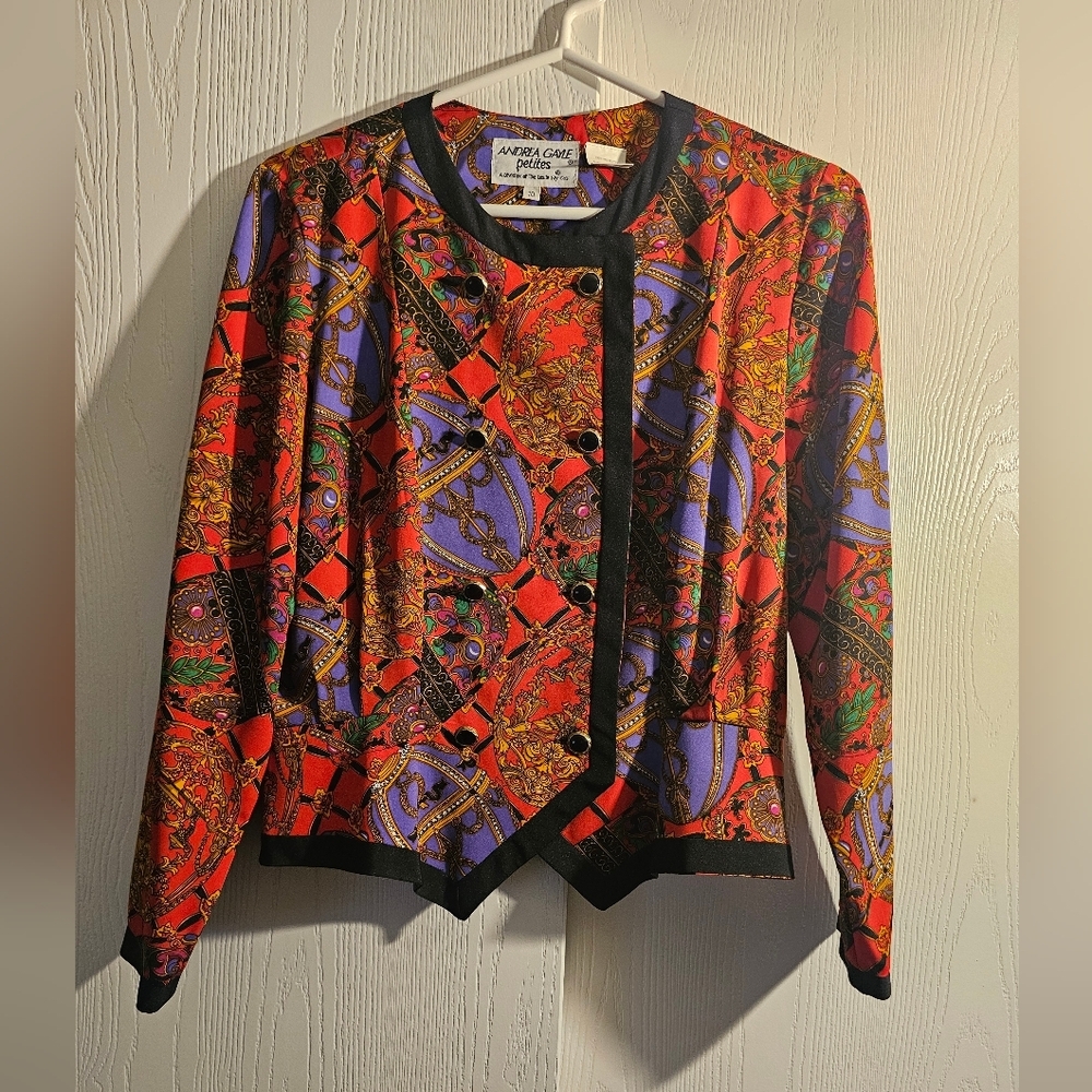 Red and Purple Cropped Blazer with Asymmetrical Design